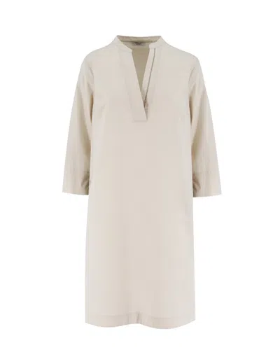 Peserico Midi Dress With Mandarin Collar In Neutral