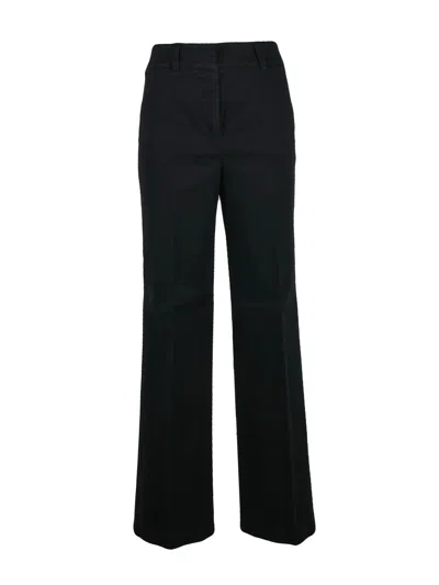 Peserico Midnight Blue Cotton Stretch Trousers With Straight-leg Silhouette In Black