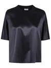 Peserico Midnight Blue Knit Trim Crewneck Shirt In Blue