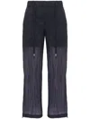 PESERICO MIDNIGHT BLUE SEERSUCKER STRAIGHT TROUSERS