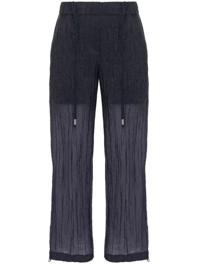 PESERICO MIDNIGHT BLUE SEERSUCKER STRAIGHT TROUSERS