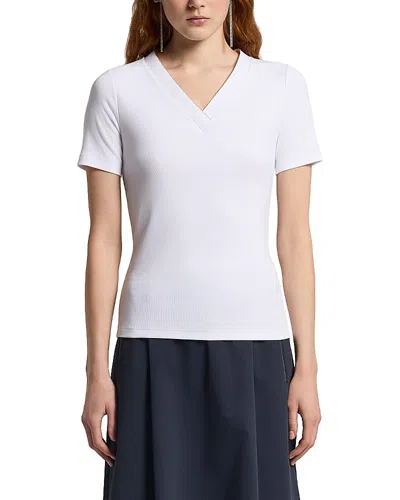 Peserico Mixed Media V Neck Tee In White