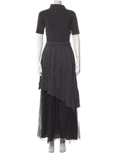 Pre-owned Peserico Mock Neck Long Dress In Gray