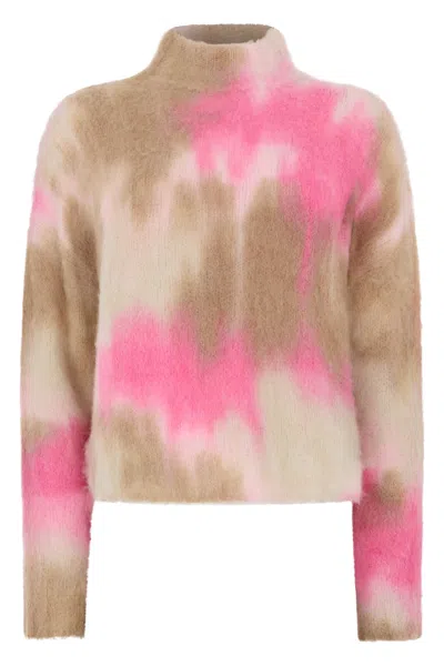 Peserico Modern Sweater With A Faded Pattern Between Beige And Pink. In Multi