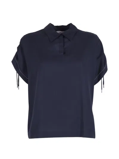 Peserico Monili-chain Drawstring-cuff Blouse In Blue
