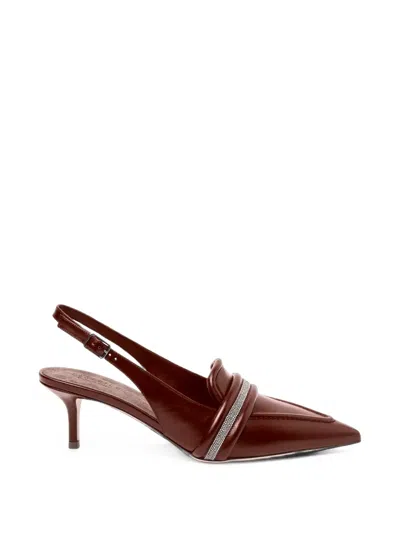 Peserico Monili-chain Slingback Pointed-toe Heeled Pumps In Brown