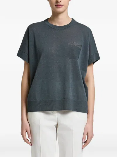 Peserico Monili-embellished Pocket Sweater In Blue