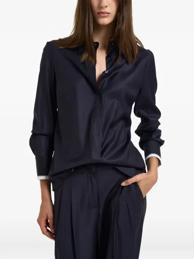 Peserico Monili-trimmed Long-sleeve Shirt In Blue