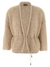 Peserico Sequin-embellished Belted Cardigan In Brown