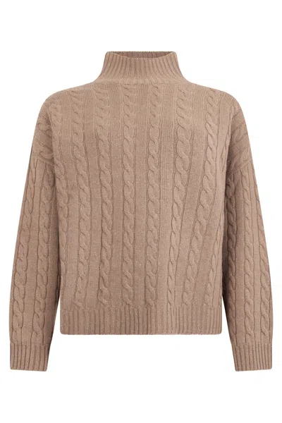 Peserico Mud-colored Ribbed Sweater With A High Collar. In Brown