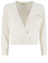Peserico Natural White Wool Cardigan With Plunging Neckline In Neutrals