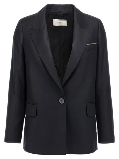 PESERICO NAVY BLUE LUREX SINGLE-BREASTED BLAZER
