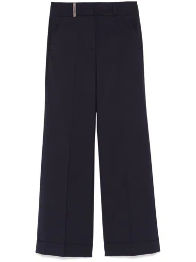Peserico Navy Blue Straight Trousers