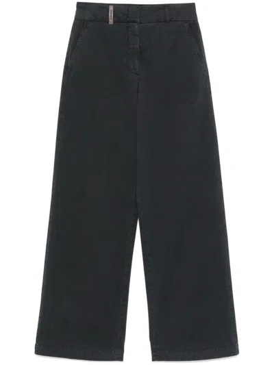 Peserico Navy Straight Trousers With Hidden Closure In Black