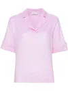 Peserico Notched-collar Linen T-shirt In Pink
