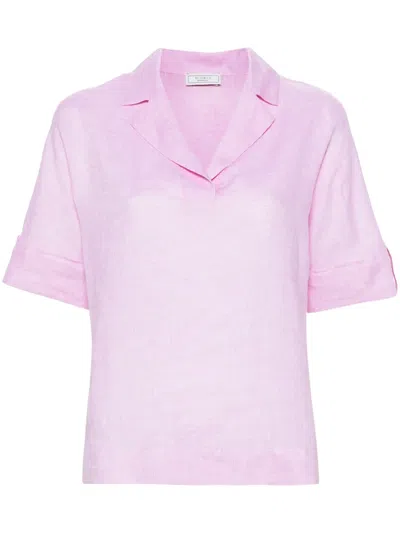 Peserico Notched-collar Linen T-shirt In Pink