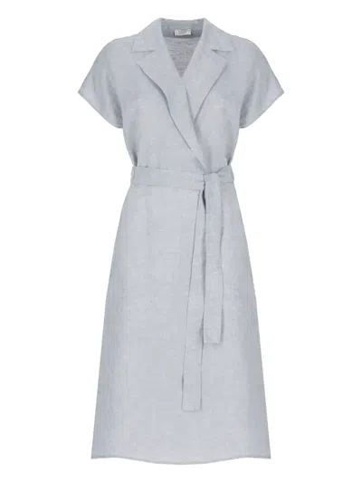 Peserico Notched-collar Midi Dress In Blue