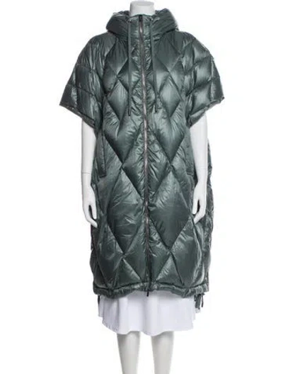 Pre-owned Peserico Nylon Plaid Print Down Coat In Green