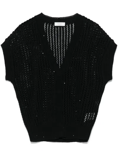 Peserico Open-knit Cardigan In Black