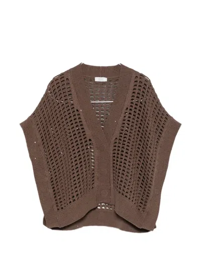 Peserico Open-knit Cardigan In Brown