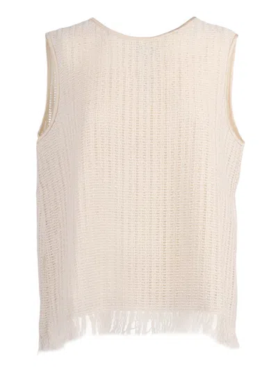Peserico Open Knit Fringe Trim Tank Top In Neutral