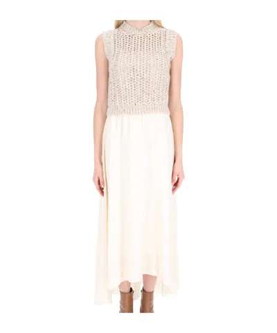 Peserico Open-knit Layered Long Dress In Multi