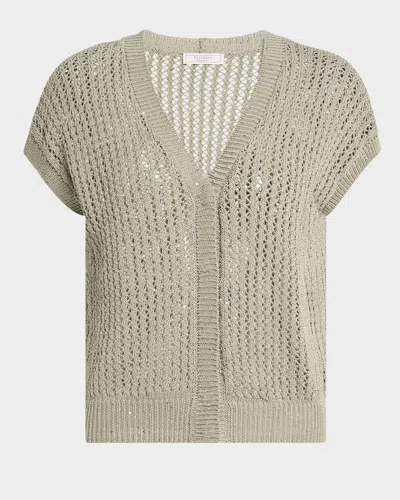 Peserico Open-knit Sequin Cardigan In Eucalyptus