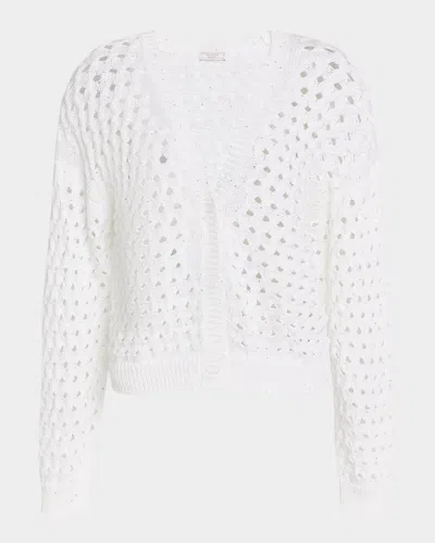 Peserico Open-knit Sequin Cardigan In Pure White