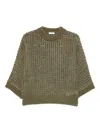 Peserico Open-knit Short-sleeve Sweater In Green
