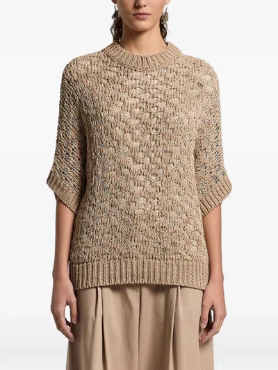 Peserico Open-knit Short-sleeved Sweater In Brown