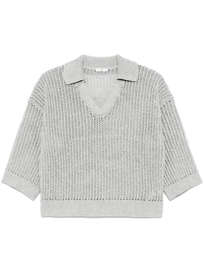Peserico Metallic-threading Knitted Top In Grey