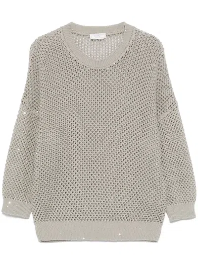Peserico Pullover Mit Lochstrickmuster In Grün