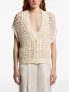 Peserico Sleeveless Open Knit Sweater Featuring Sequins In Neutral