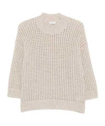 Peserico Open-knit Mock-neck Knitted Sweater In Neutral