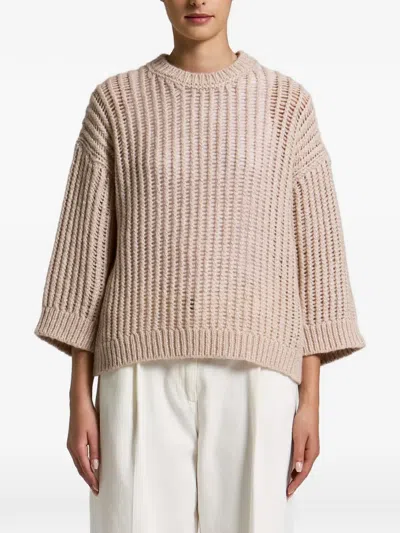 Peserico Open-knit Ribbed Sweater In Neutral