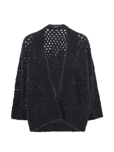 Peserico Open-knit Sequin-embellished Cardigan In Blue