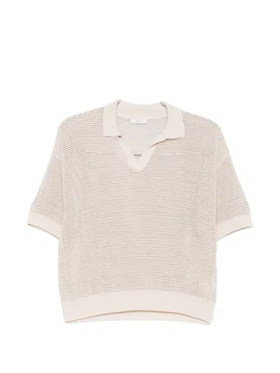 Peserico Open-knit Short-sleeve T-shirt In Neutral