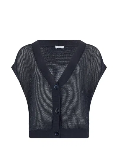 Peserico Open-knit Sleeveless Cardigan In Blue
