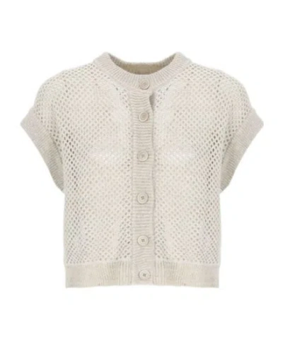 Peserico Open-knit Sleeveless Cardigan In Gray