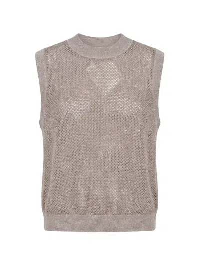 Peserico Open-knit Vest In Gray