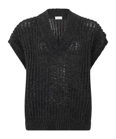 Peserico Open-knit V-neck Knitted Top In Blue