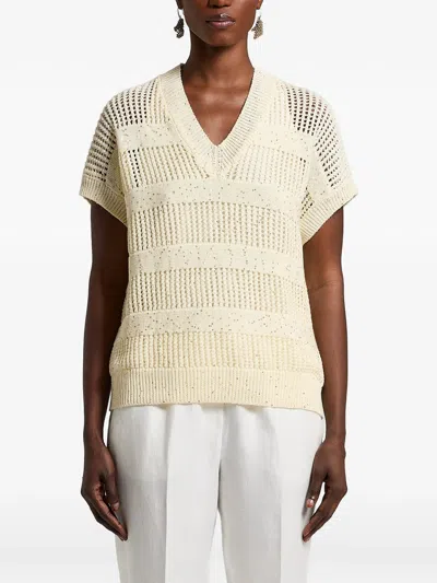 Peserico Open-knit V-neck Sweater In Gray