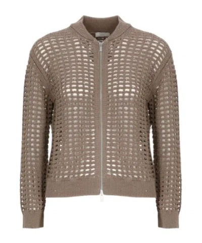 Peserico Open-knit Zip Cardigan In Gray