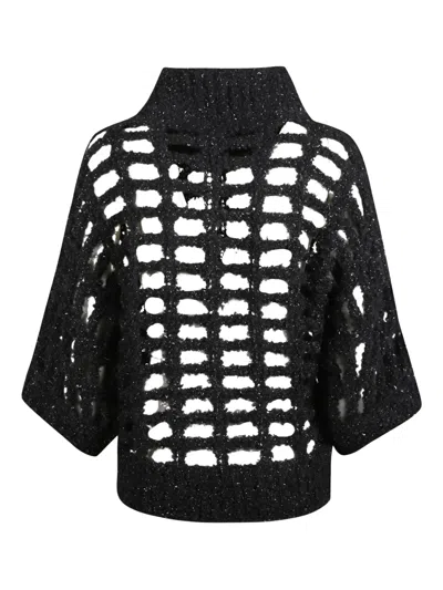 Peserico Openwork High-neck Sweater In Brown