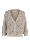 Peserico Cotton Cardigan With Sequined Detailing And V-neckline In Neutral