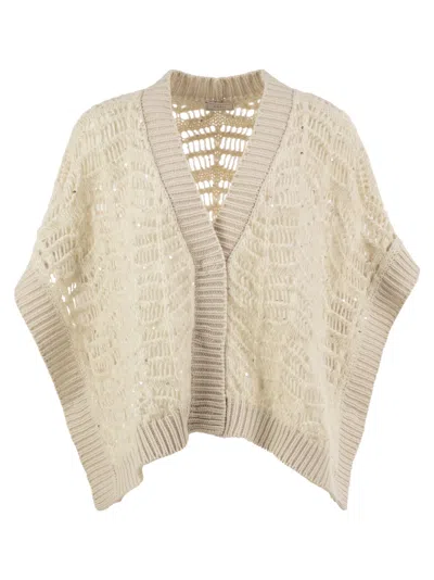 Peserico Openwork Knit Poncho With Sequins In Neutral