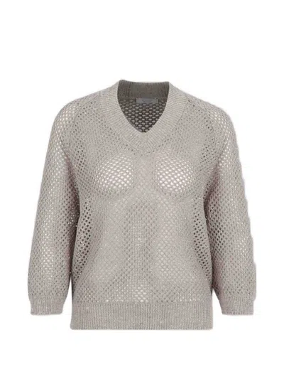 Peserico Openwork Knit Sweater In Gray