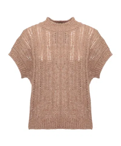Peserico Openwork Sequined Knitted Sweater In Brown