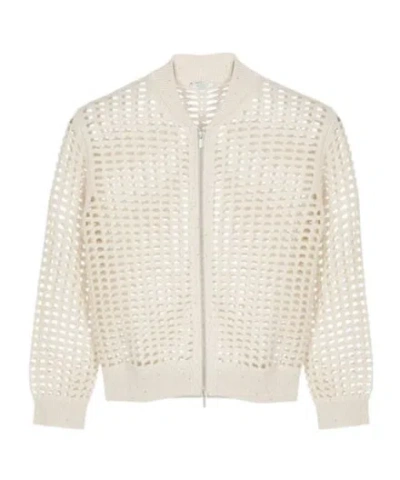 Peserico Openwork Zip-up Cardigan In Neutral