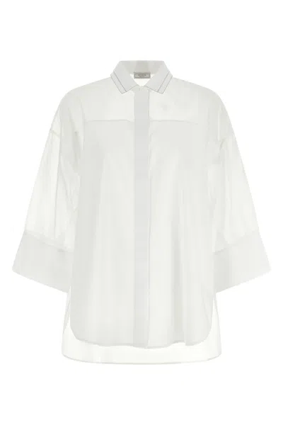 Peserico Organza Longline Shirt Sheer Fabric Collar In White